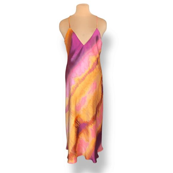 ZARA Pink Orange Criss Cross Open Back Slip Dress Fuchsia Orange Abstract Maxi - Picture 13 of 13